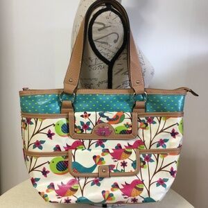 Lily Bloom Shoulder Tote Bag Tweety Twigs Print Multi